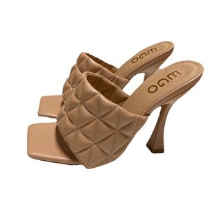 Ego Normi Mules Nude High Heels Quilted Pumps Square Toe Open Toe Sandal Neutral